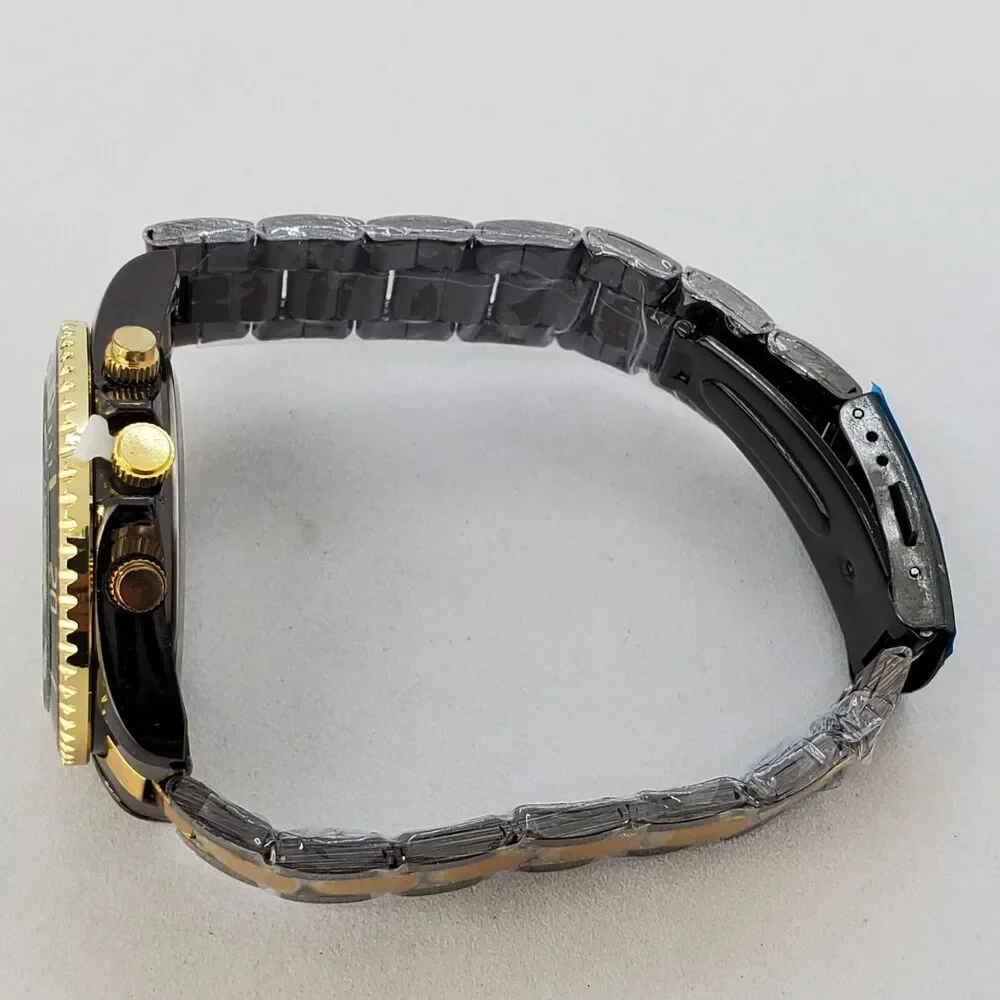 Men's Watch 40MM Dark Gray Dial Gold‎ Black Bracelet Band Date 7.5